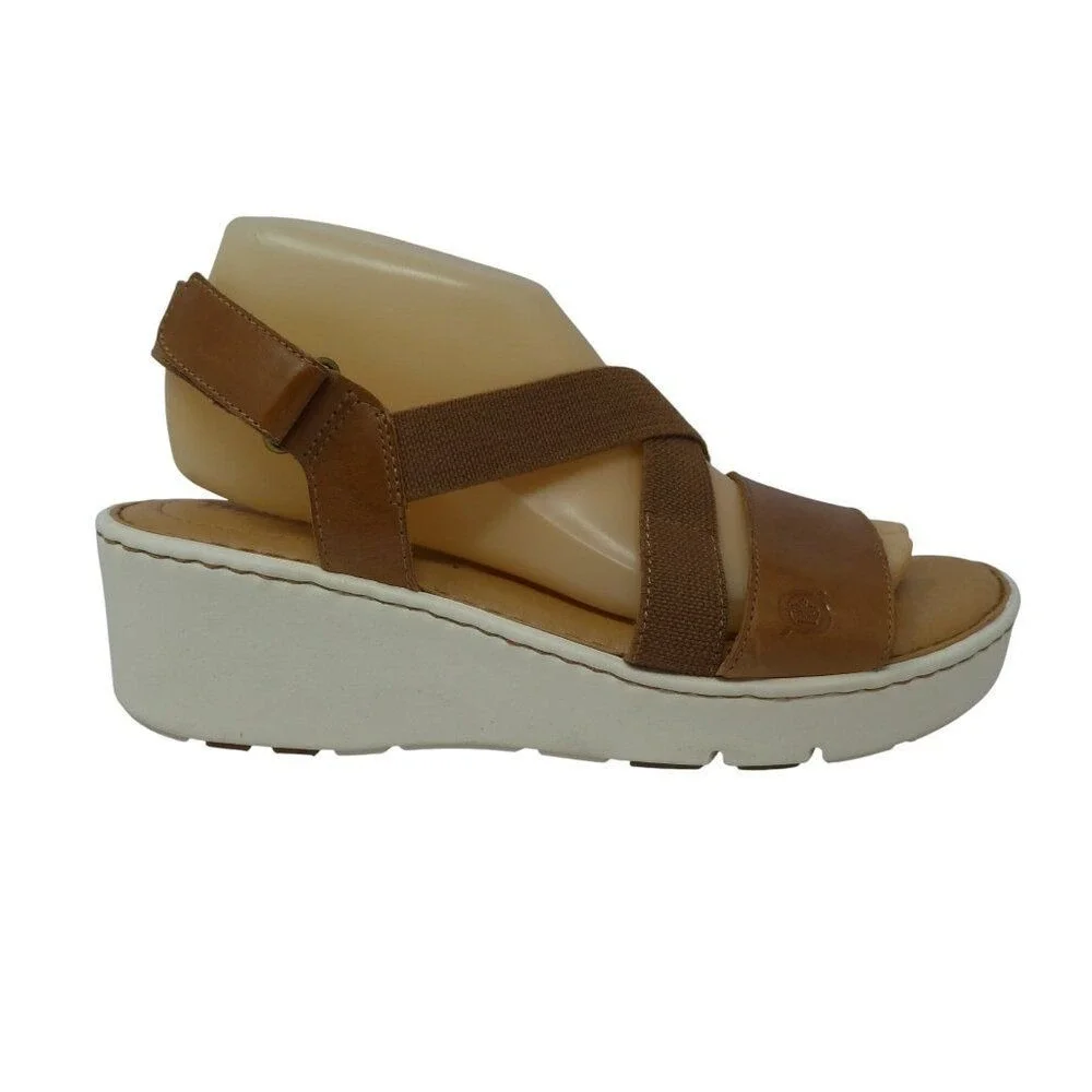 Born Paley Wedge Sandals Women‎ 10 Brown Leather Elastic Straps Comfort